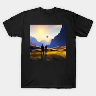 Valentine Wall Art -  Sunrise,Moonset - Unique Valentine Fantasy Planet Landsape - Photo print, canvas, artboard print T-Shirt